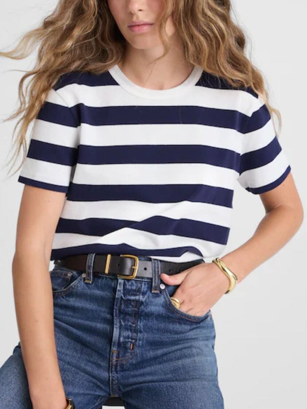 Madewell Dakota Perfect Crewneck Tee Navy White Stripes Size M NWT